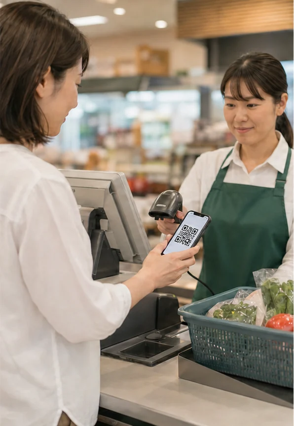 スマートフォンにQRコードを表示して支払う人