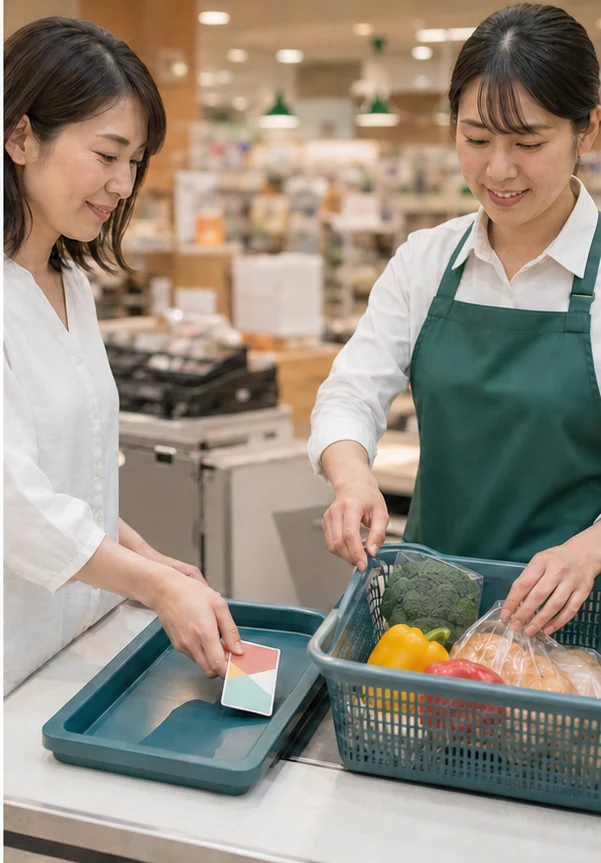 対象外商品を別のトレーへ分ける様子